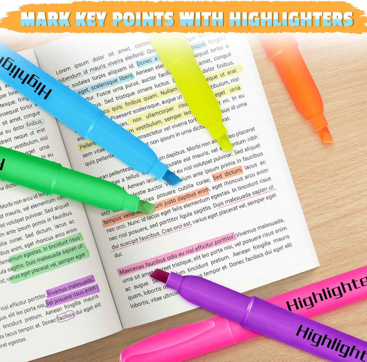 192 Pack Highlighters, Highlighters Bulk in 6 Assorted Colors, No Bleed
