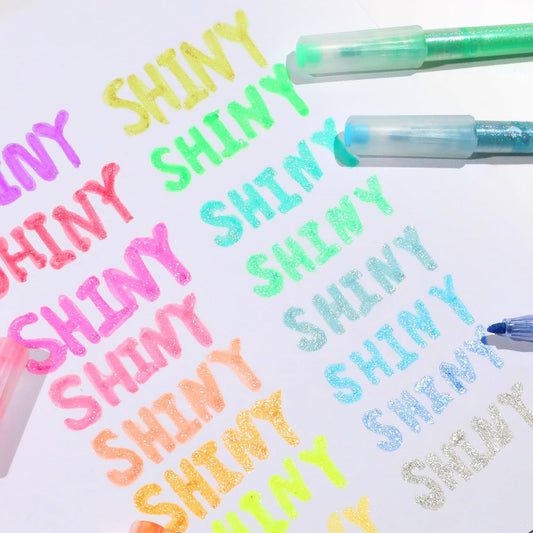 HANKU Glitter Highlighters, 16 Assorted Colors, Chisel Tip Pastel Markers
