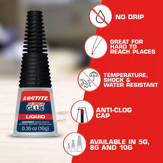 Loctite Super Glue Liquid Longneck Bottle, Clear, 10g, 6 Pack