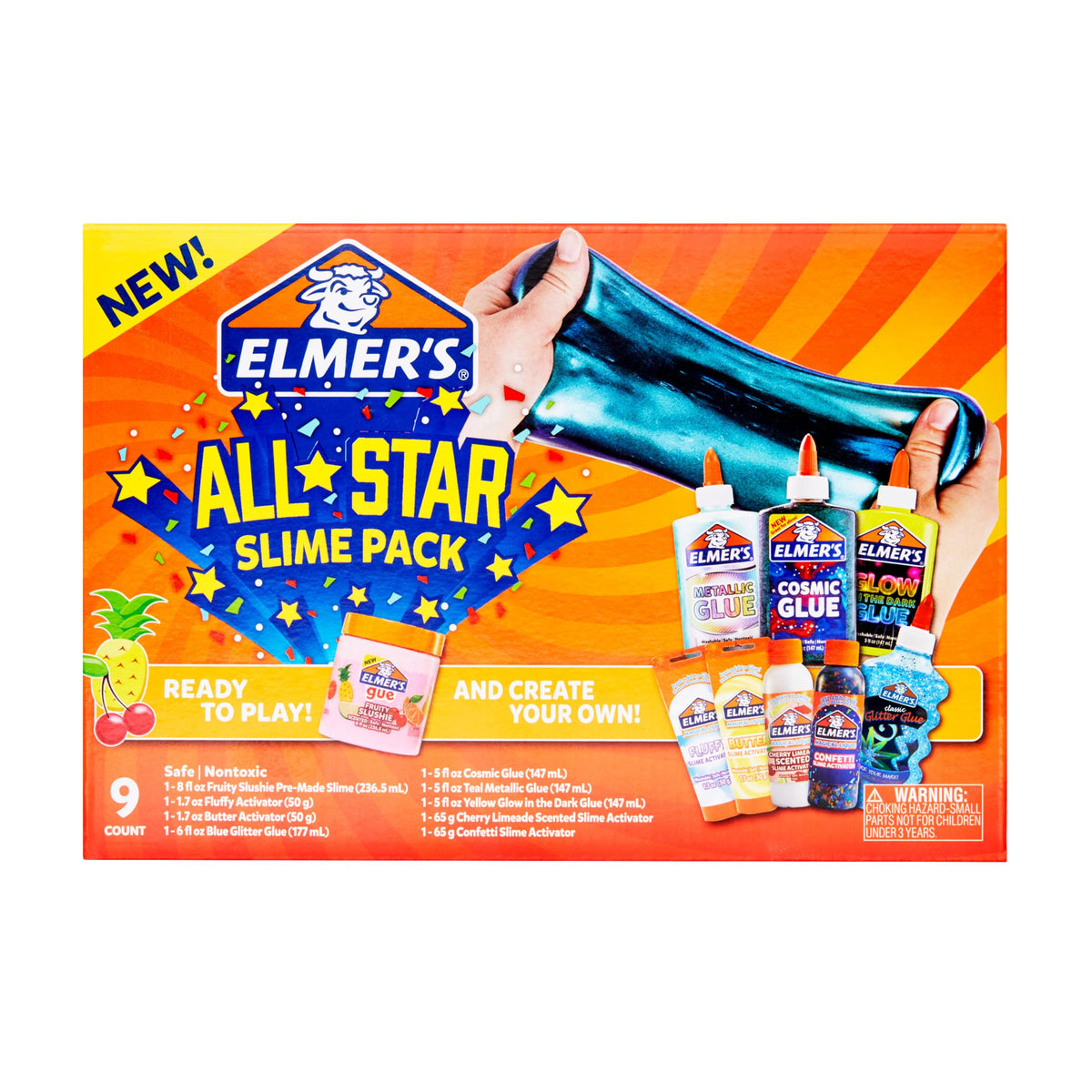 Elmer’s Kaleidoscope Slime Kit, Includes Liquid Glue, Slime Activator, Premade Slime, and Slime Mix-Ins, 10 Count
