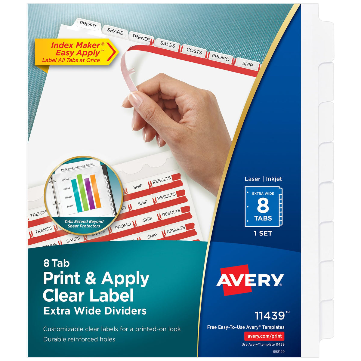 Avery® Index Maker® Clear Label Dividers, 5-Tab, Extra Wide, 5 Sets