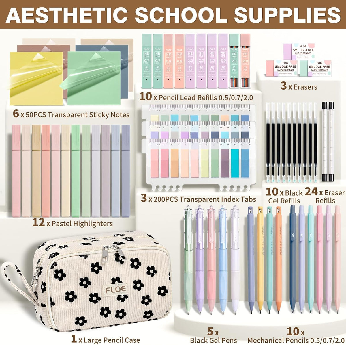 62PCS Aesthetic School Supplies Cute Back to School Supplies Stationary Set