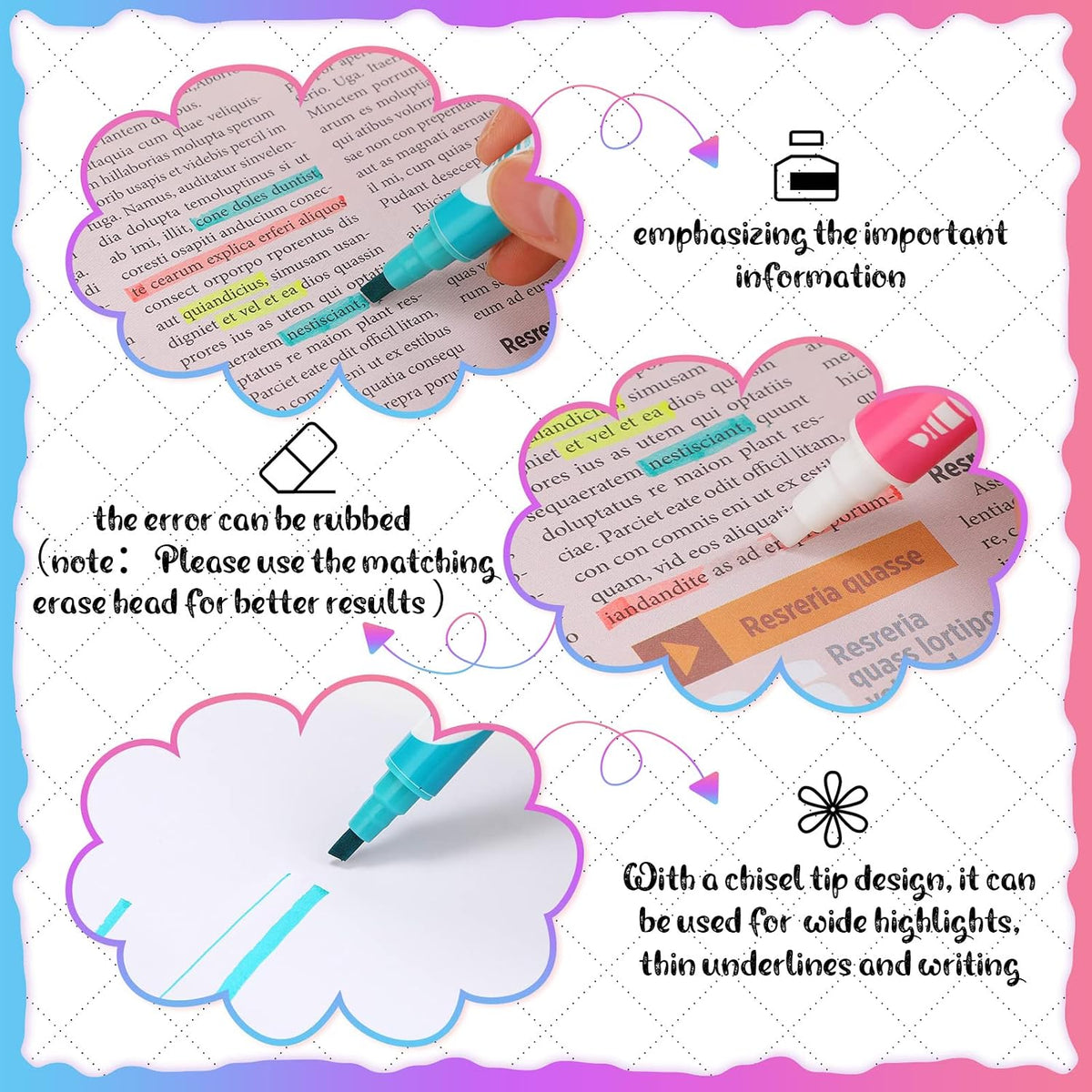 Zhehao 40 Pcs Erasable Highlighters Set, 10 Assorted Pastel Colors