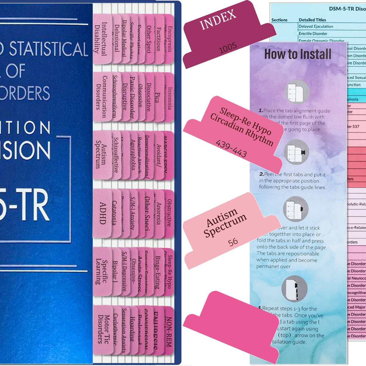 Index Tabs for DSM-5-TR 2022, 94 Color-Coded Tabs, 26 Blank Tabs, Pink