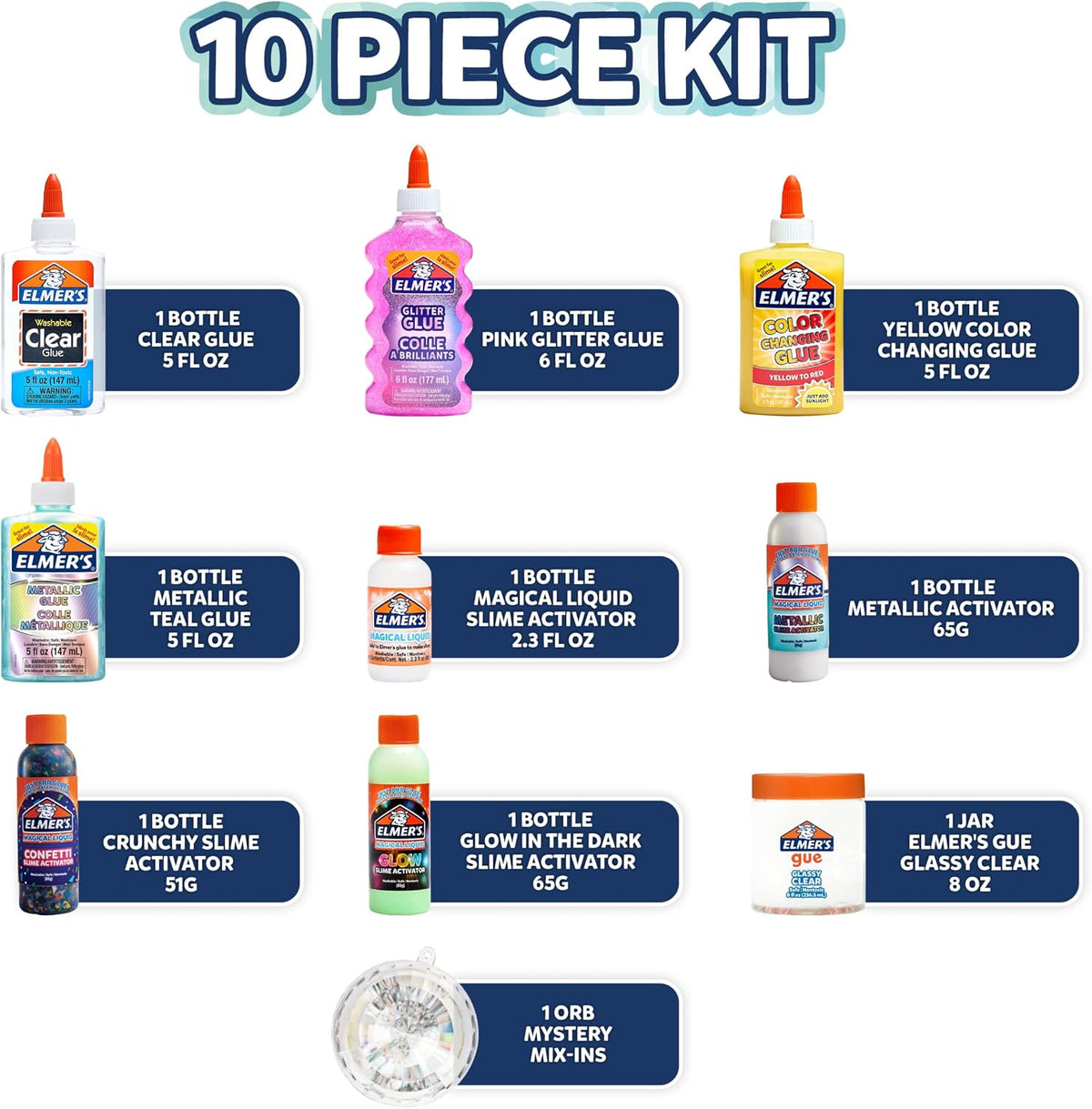 Elmer’s Kaleidoscope Slime Kit, Includes Liquid Glue, Slime Activator, Premade Slime, and Slime Mix-Ins, 10 Count