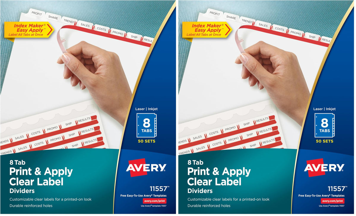 Avery® Index Maker® Clear Label Dividers, 8-Tab, White, 50 Sets
