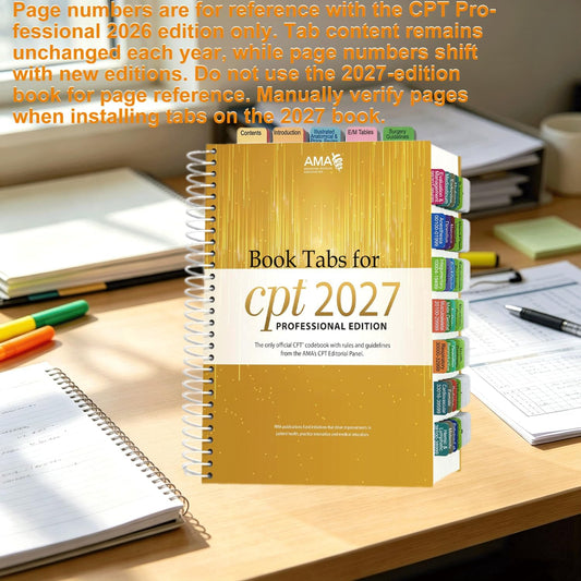 Index Tabs for CPT & ICD-10-CM AMA 2027 Version, 2 Set Bundle, Complete Book Tabs Set (Book not Included), Color-Coded with Code Ranges, Laminated & Waterproof & Repositionable