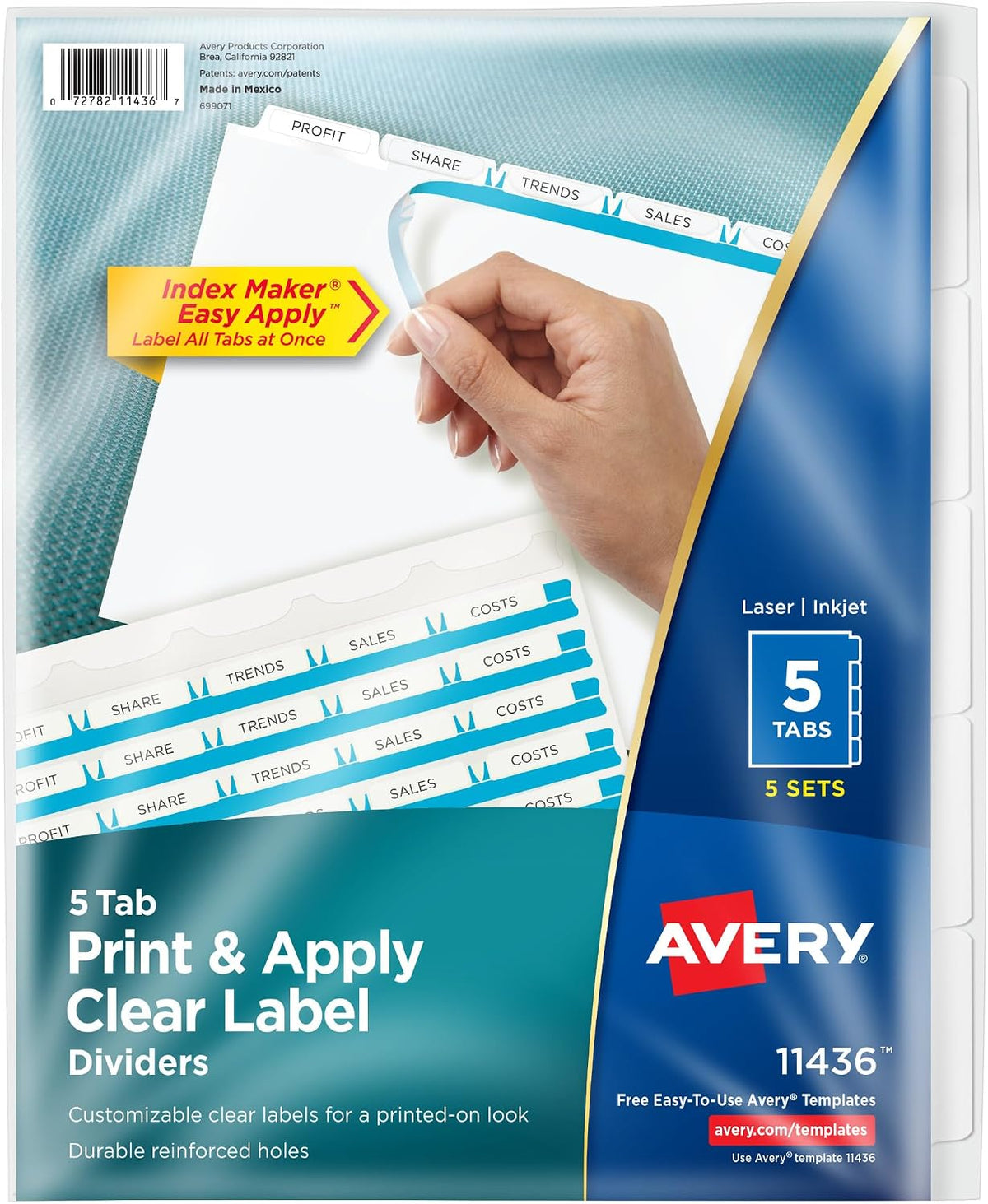 Avery Index Maker Clear Label Dividers, 5-Tab, White, 5 Sets