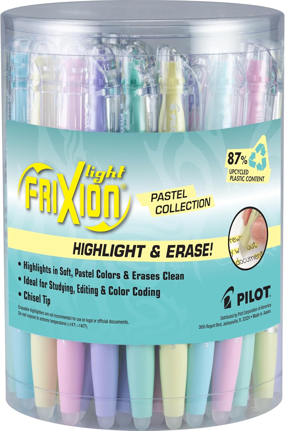 PILOT FriXion Light Pastel Erasable Highlighters, Assorted Colors, 14-Pack