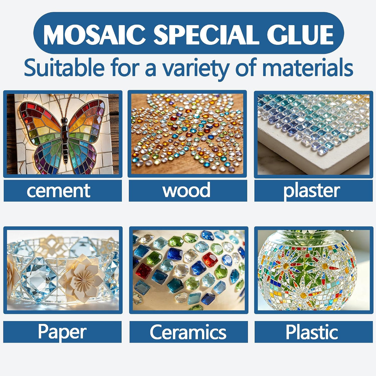 3-Pack 60ml Mosaic Glue, Waterproof Adhesive for DIY Crafts – Non-Toxic, Clear Drying, No Drip, for Glass, Ceramic, Wood, Plastic, Indoor & Outdoor Use (180ML)