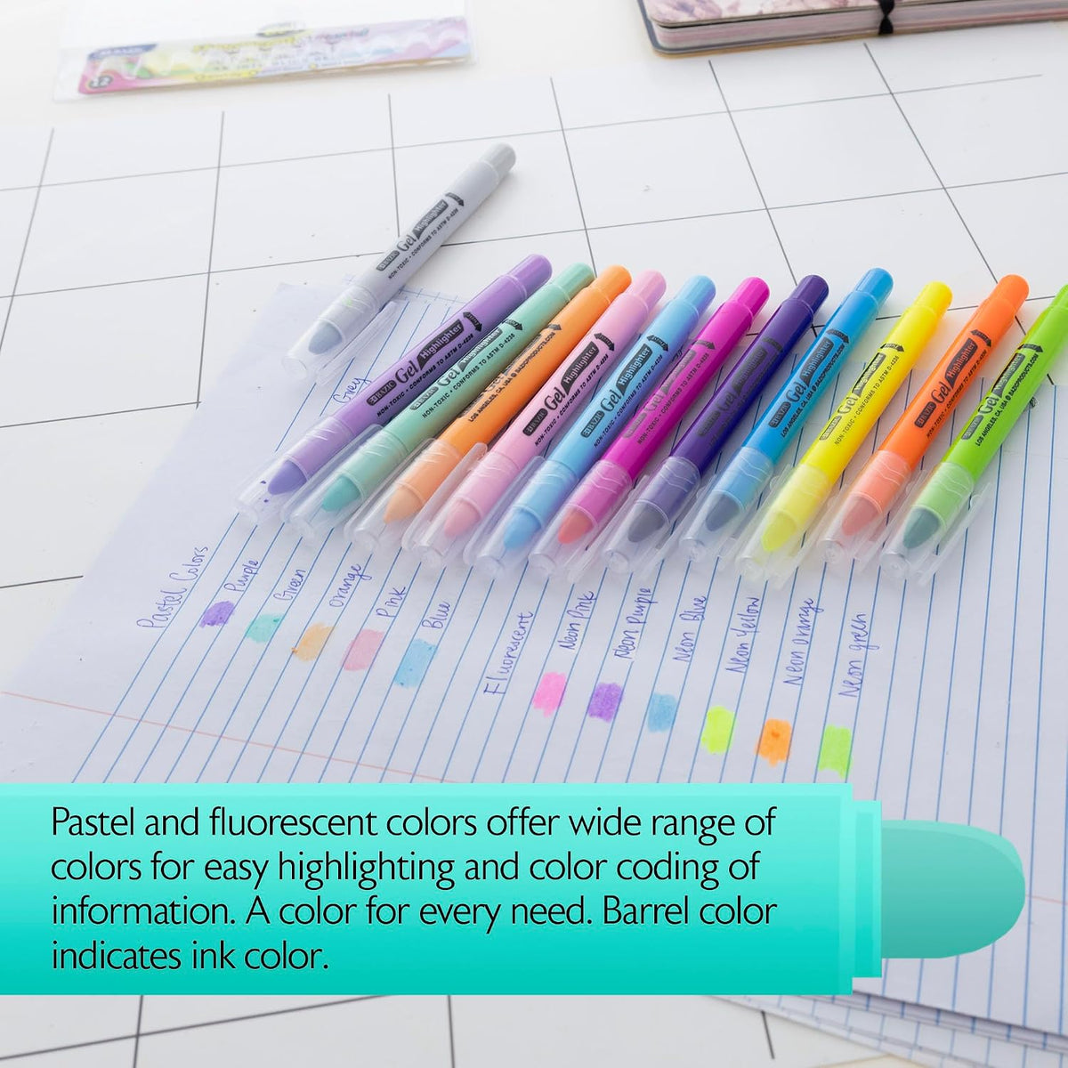 BAZIC PRODUCTS Gel Bible Highlighters, 12 Colors, No Bleed, 2-Pack