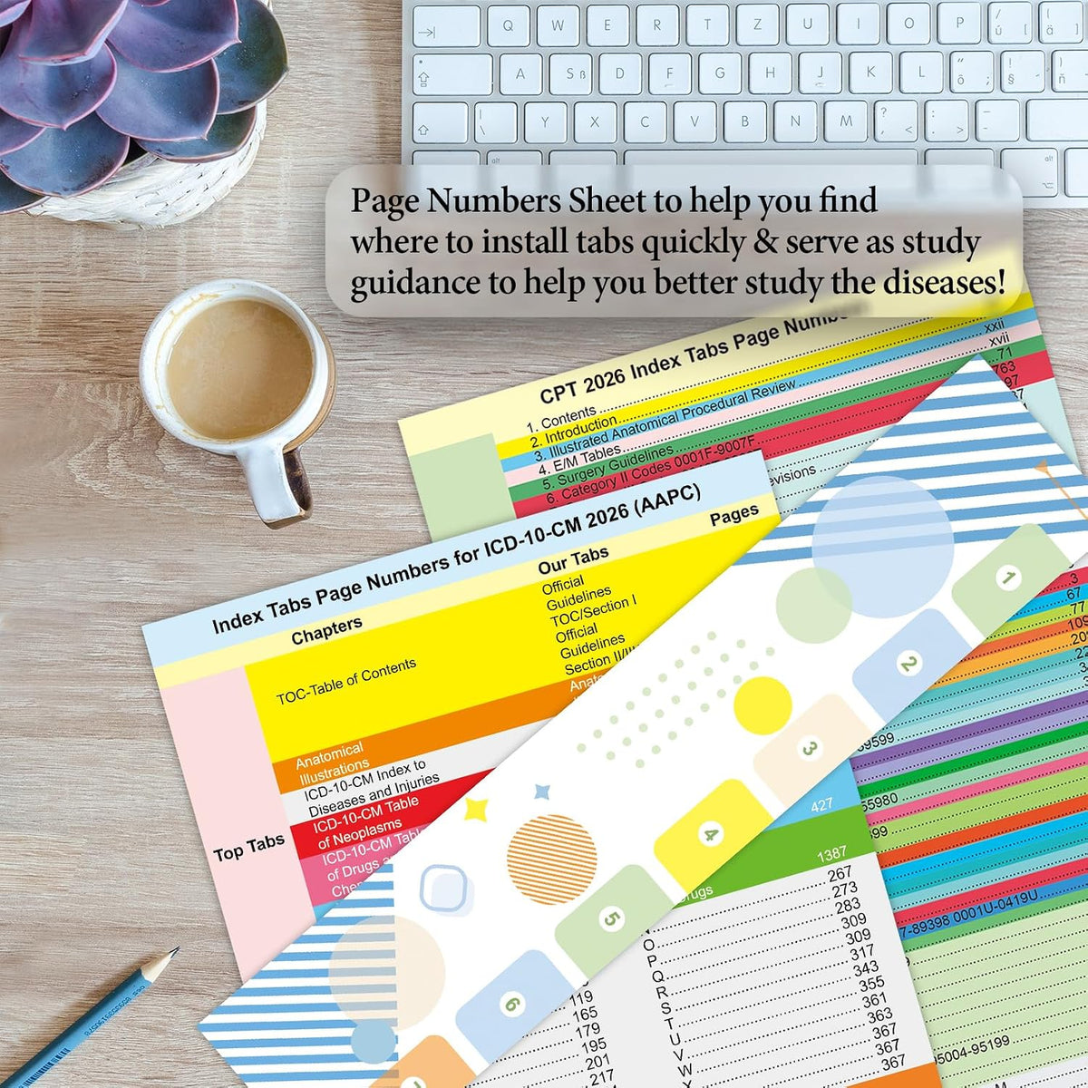 Index Tabs for CPT 2026 & ICD-10-CM 2026 Codebook (AAPC Version), Color-Coded & Laminated, Printed Tabs with Blank Ones, Alignment Guide and Page Numbers Sheet Included, Tear-Resistant & Waterproof