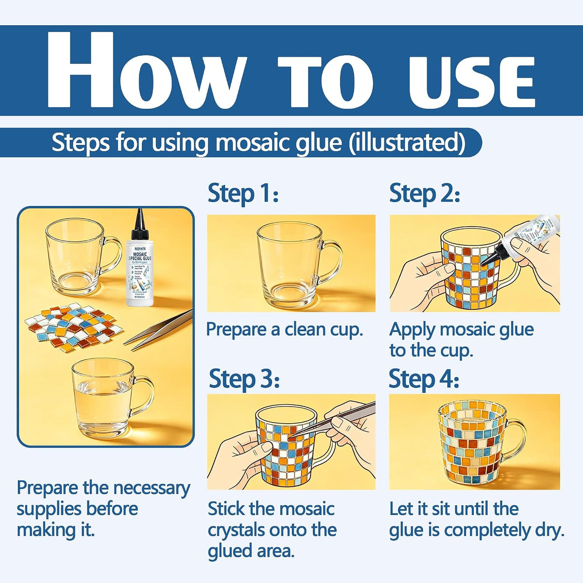 3-Pack 60ml Mosaic Glue, Waterproof Adhesive for DIY Crafts – Non-Toxic, Clear Drying, No Drip, for Glass, Ceramic, Wood, Plastic, Indoor & Outdoor Use (180ML)