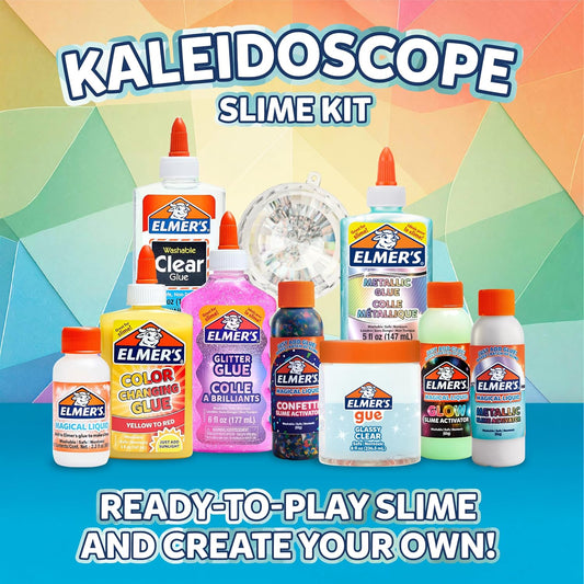 Elmer’s Kaleidoscope Slime Kit, Includes Liquid Glue, Slime Activator, Premade Slime, and Slime Mix-Ins, 10 Count