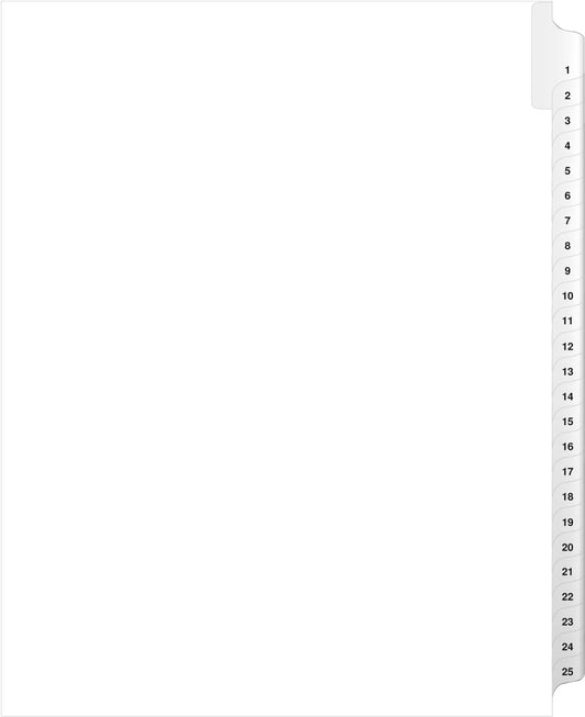 Exhibitindexes® Side Collated Exhibit Tabs Bold Font, 1-25, Made in USA