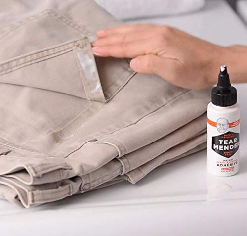Tear Mender Instant Fabric & Leather Adhesive Kit with Patch for Jeans, 2 oz Bottle, Liquid, TM-3