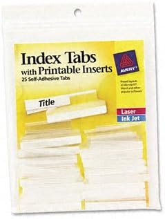 Avery 16230 Self-Adhesive Tabs with Printable Inserts 1-1/2in Clear Tab White 25 Pack
