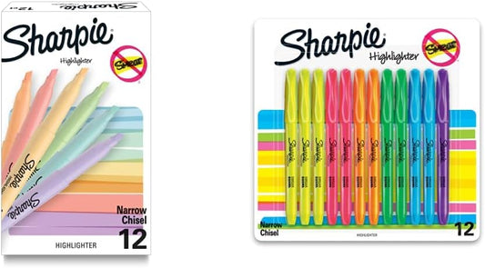 SHARPIE Pocket Highlighters, Mild Pastel and Fluorescent Colors, Chisel Tip, Teacher Gifts, College Students, Assorted, 24 Count