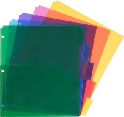 JAM PAPER Plastic Index 5-Tab Dividers - 9 3/4 x 11 1/2 - Assorted Multi-Color - 6 Packs of 5 Tabs/Set