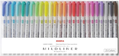 Zebra Mildliner WKT7-25C Highlighter, Set of 25 Colors