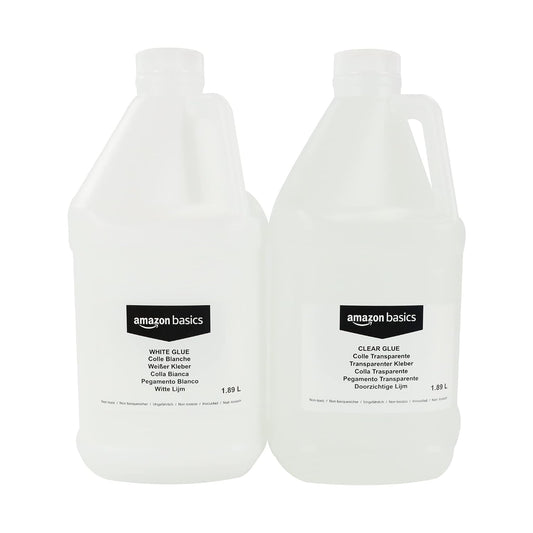 Amazon Basics 1/2 Gallon Clear & White Craft Glue Combo for Making Slime, Washable Home and School Art Crafts, Transparent/White, 64 fl oz