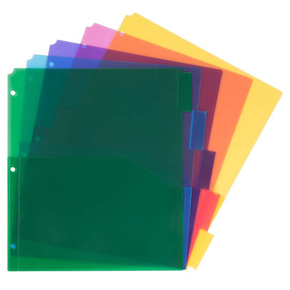 JAM PAPER Plastic Index 5-Tab Dividers - 9 3/4 x 11 1/2 - Assorted Multi-Color - 6 Packs of 5 Tabs/Set