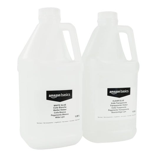Amazon Basics 1/2 Gallon Clear & White Craft Glue Combo for Making Slime, Washable Home and School Art Crafts, Transparent/White, 64 fl oz