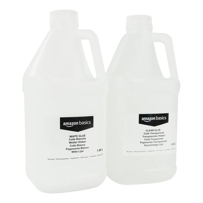 Amazon Basics 1/2 Gallon Clear & White Craft Glue Combo for Making Slime, Washable Home and School Art Crafts, Transparent/White, 64 fl oz