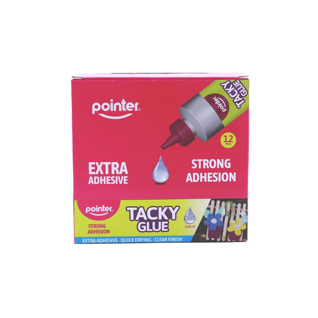 Pointer Tacky Glue, All Purpose Strong Adhesion, 4 oz Bottles, Quick Drying Clear Finish Pack of 3