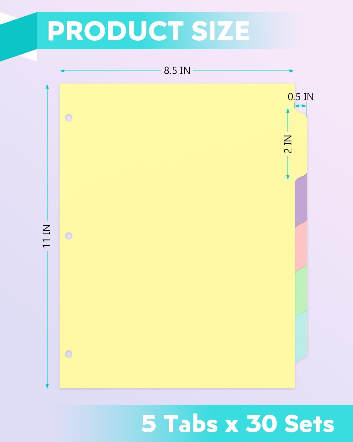Dynta 3 Ring Binder Dividers 5 Tabs,150Pcs/30Sets Letter Size 8.5 x 11 Inch