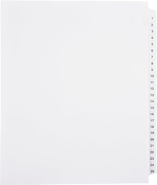 Exhibitindexes® Side Collated Exhibit Tabs Bold Font, 1-25, Made in USA