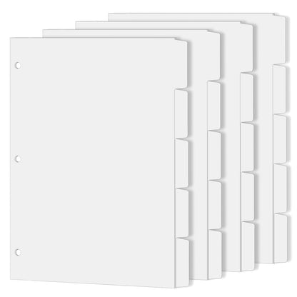 Binder Dividers for 3 Ring Binder, 1/5 Cut Tabs, Letter Size Blank Dividers