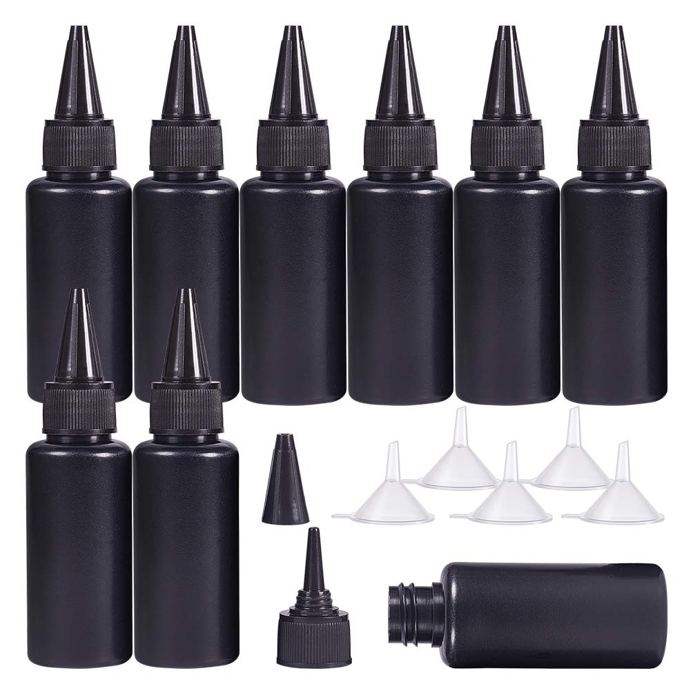 BENECREAT 16Pcs 120ml/4.06oz Black Plastic Squeeze Bottles, Squeeze Condiment Bottles with 2Pcs Funnels and 10Pcs Transfer Pipettes for Ink Tattoo Liquid Painting Glue