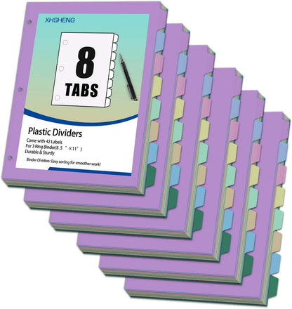 Binder Dividers with Tabs - 8 Index Tabs, Plastic 3 Hole Punch File Dividers for 3 Ring Binder, Letter Size, Durable File Organizer for School Office