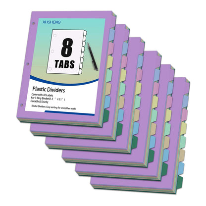 Binder Dividers with Tabs - 8 Index Tabs, Plastic 3 Hole Punch File Dividers for 3 Ring Binder, Letter Size, Durable File Organizer for School Office