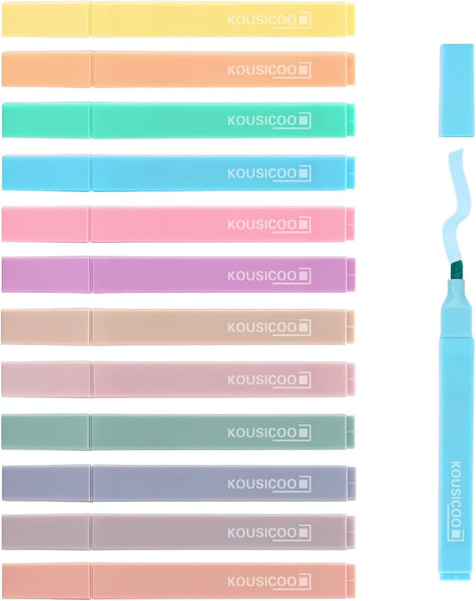 KOUSICOO Aesthetic Cute Pastel Highlighters Set: 12 Assorted Colors Pens No Bleed Bible Markers Office Essentials Desk Accessories Study Supplies Journal Planner Teen Women Stuff