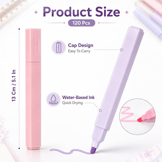 120 Pcs Bible Highlighters Aesthetic, Chisel Tip Cute Pastel