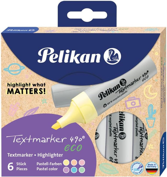 Pelikan Highlighter 490® eco Set of 6 Pastel Colours in Case, 823432