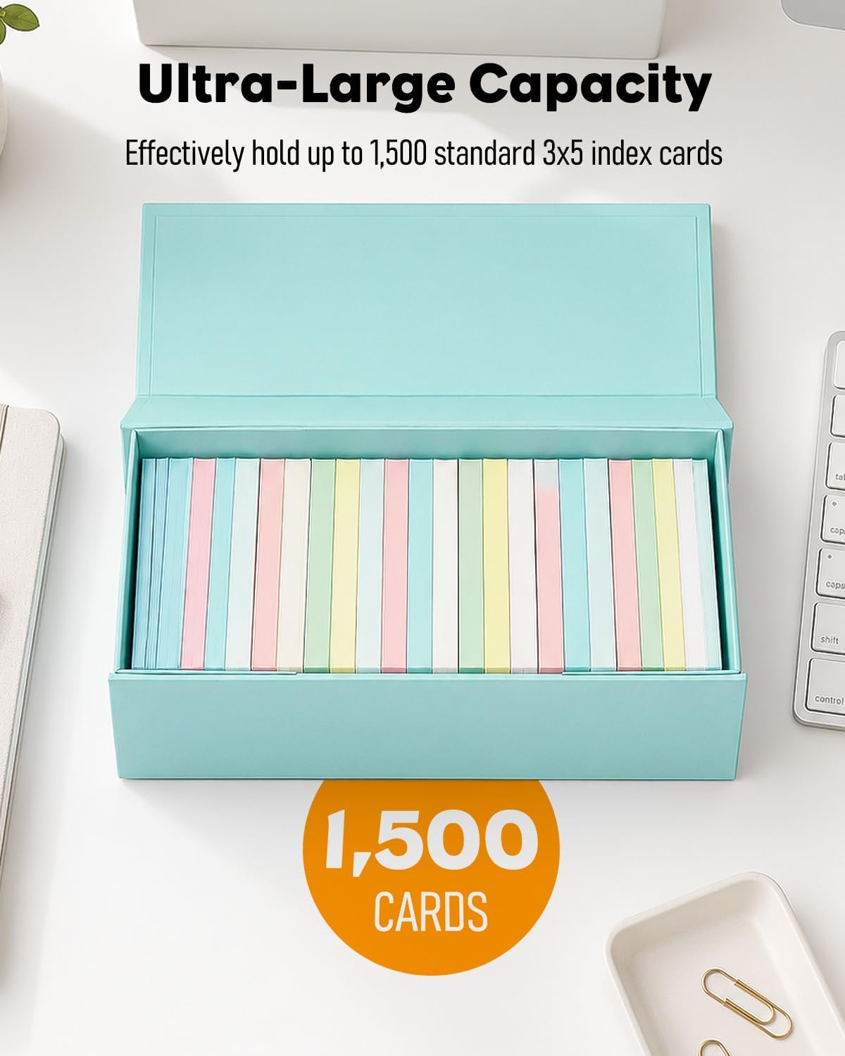 Uniclife 3x5 Index Card Holder with A-Z Tab Dividers, 1500 Card Capacity