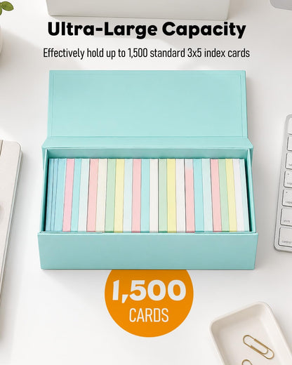 Uniclife 3x5 Index Card Holder with A-Z Tab Dividers, 1500 Card Capacity