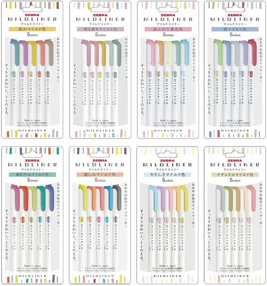 Zebra Mildliner Soft Color Double-Sided Highlighter Pens 40 Full Color Assorted with Sarasa Clip Pen Black 0.5mm and Original Vinyl Pen Case