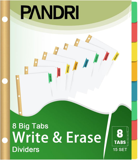 PANDRI 120 Pack Binder Dividers with 8 Tabs & Reinforced Holes, Letter Size