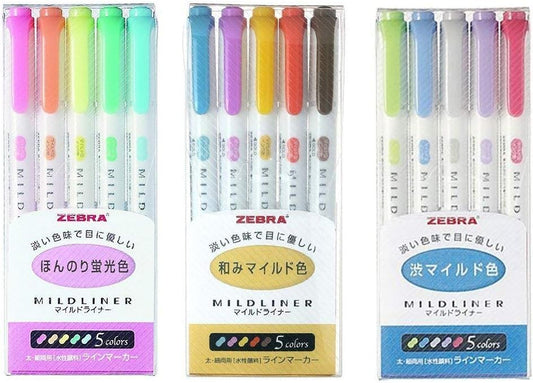 Zebra Mildliner Double-Sided Highlighter 15 Color Set, Fine / Bold, Mild & Fluorescent Color, Deep & Warm Color, Cool & Refined Color,
