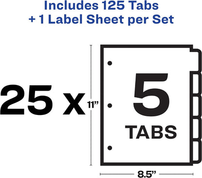 Avery Index Maker Clear Label Dividers, 5-Tab, White, 25 Sets