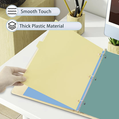 Binder Dividers with Tabs - 8 Index Tabs, Plastic 3 Hole Punch File Dividers for 3 Ring Binder, Letter Size, Durable File Organizer for School Office