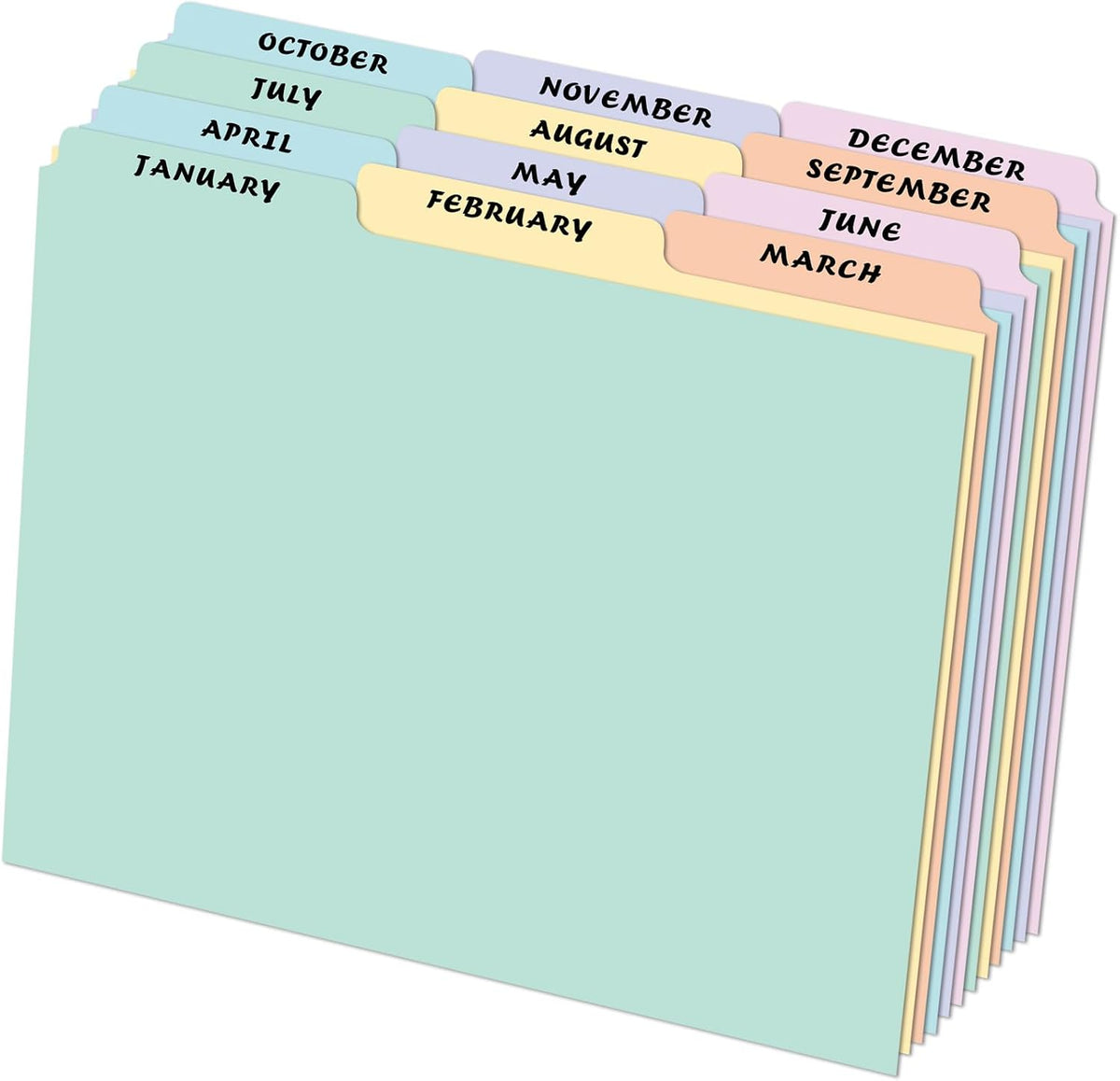 gisgfim 12 Top‑Tab Monthly File Guides, Jan‑Dec Dividers, Pastel