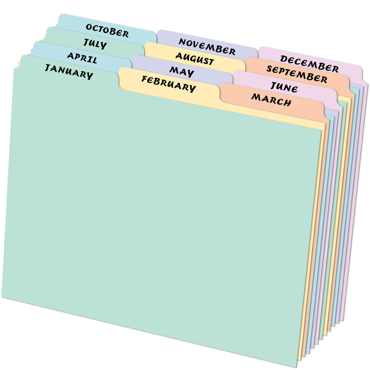 gisgfim 12 Top‑Tab Monthly File Guides, Jan‑Dec Dividers, Pastel
