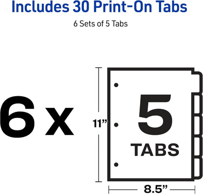 Avery 5-Tab Copier Dividers, Unpunched, White, 30 Sets