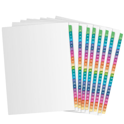 Yeaqee 1-200 Numbered Tab Un Punched Letter Size Divider, White, 1 Set