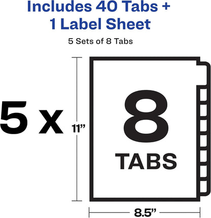 Avery Index Maker Clear Label Dividers, 8-Tab, White, 5 Sets
